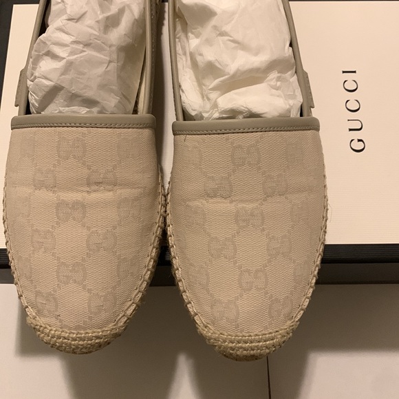 Gucci white Gg canvas leather trim espadrilles flats | size 39 - Picture 6 of 6